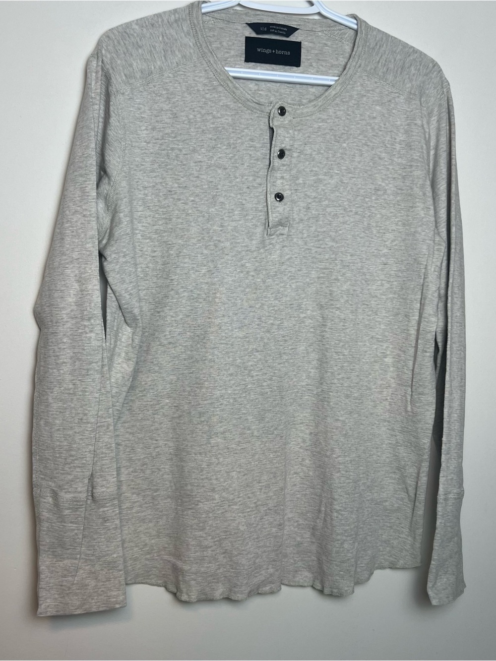 wings+horns 1x1 Slub Rib Long-Sleeve Henley T-Shirt - Made in Canada-Size- L